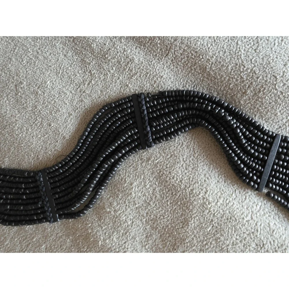 Women's Black Wood Bead Boho Belt 81in Bohemian Wrap Waist Band Sash Tie Cinch